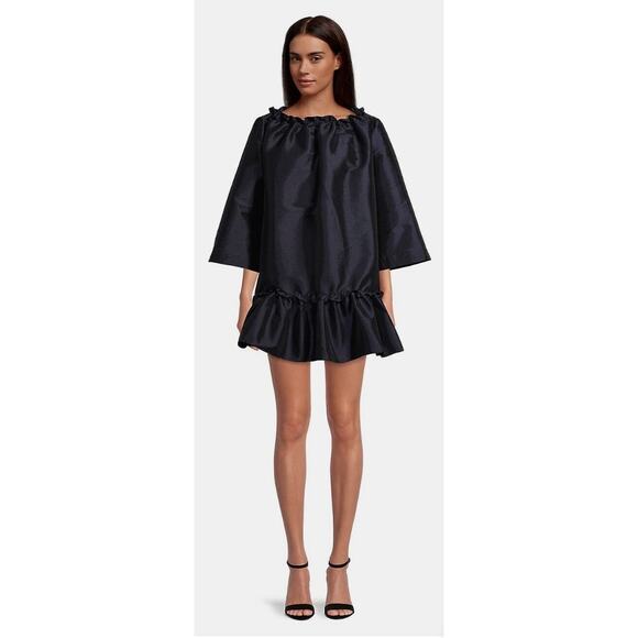 Kika Vargas Silk Chiara Day Dress in Navy - Picture 1 of 12